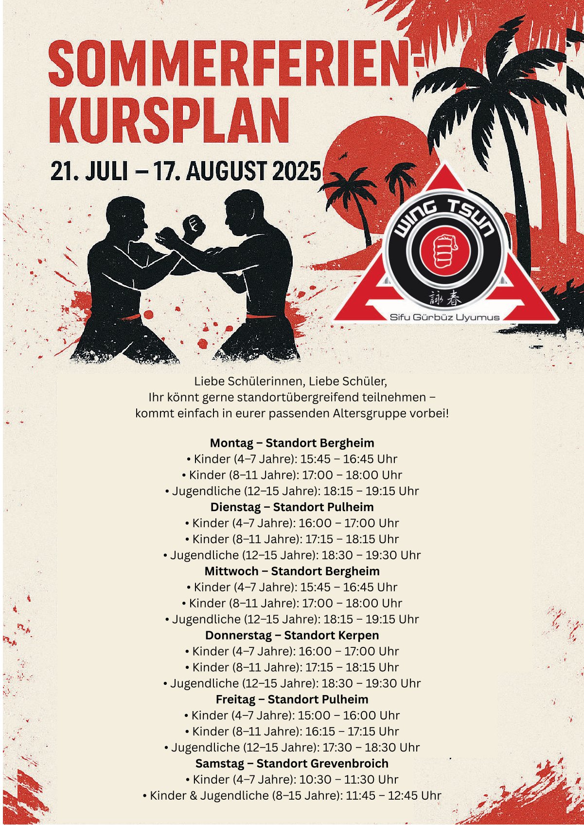 Kursplan Sommerferien 21.07.2025-17.08.2025 | Featured Stories @ SGU Wing Tsun Kampfkunstschulen